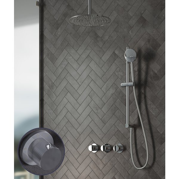 Saniclear Plus Stripes inbouw regendouche met 20cm hoofddouche, plafondarm en glijstang chroom
