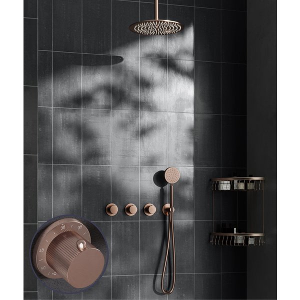 Saniclear Plus Stripes inbouw regendouche met 30cm hoofddouche en plafondarm geborsteld koper