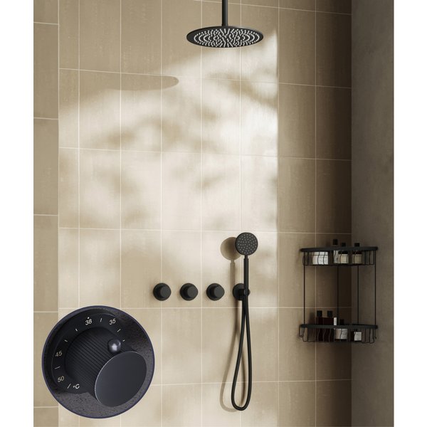 Saniclear Plus Stripes inbouw regendouche met 20cm hoofddouche en plafondarm zwart mat