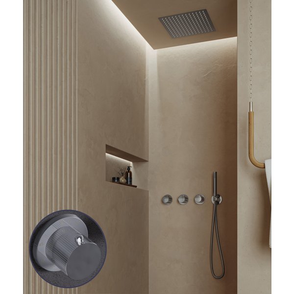 Saniclear Plus Stripes inbouw regendouche met inbouw douchekop 30x30cm en staafhanddouche chroom