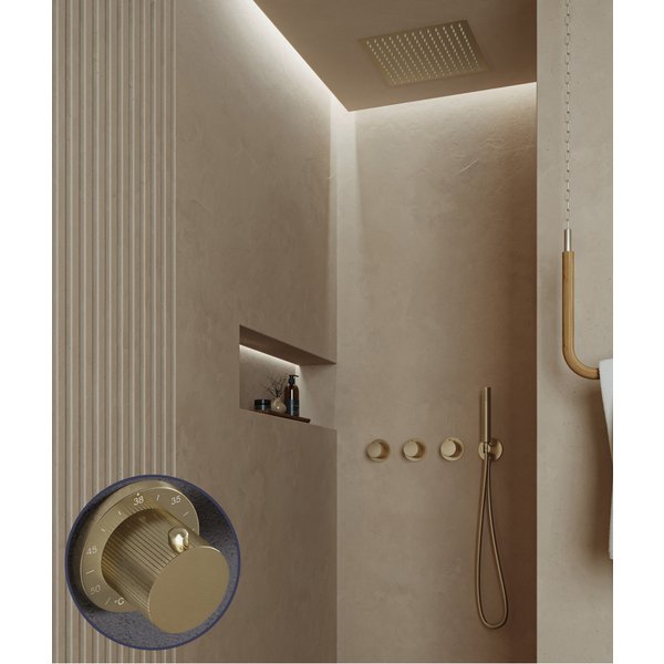 Saniclear Plus Stripes inbouw regendouche met inbouw douchekop 30x30cm en staafhanddouche geborsteld messing - mat goud