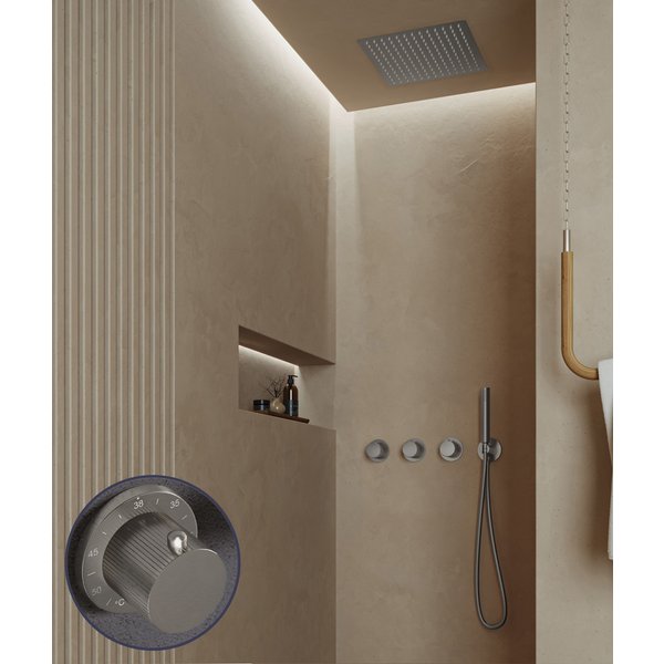 Saniclear Plus Stripes inbouw regendouche met inbouw douchekop 30x30cm en staafhanddouche RVS