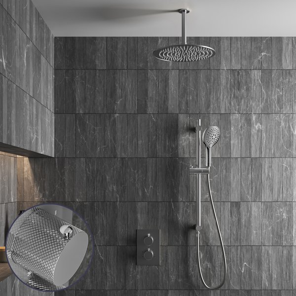 Saniclear Talpa Curved inbouw regendouche met 30cm hoofddouche, plafondarm, 2 standen handdouche en glijstang chroom