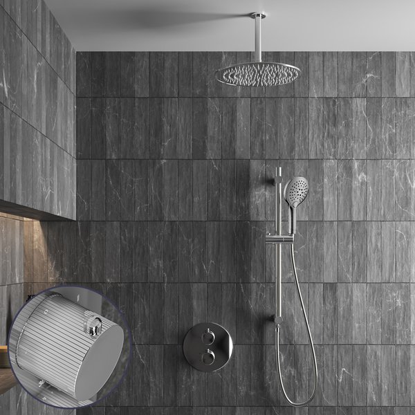 Saniclear Talpa Stripes inbouw regendouche rond met 20cm hoofddouche, plafondarm, 2 standen handdouche en glijstang chroom