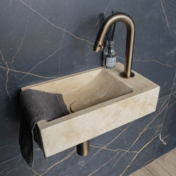 Saniclear White Travertin fontein met kraangat rechts 39x22x10cm