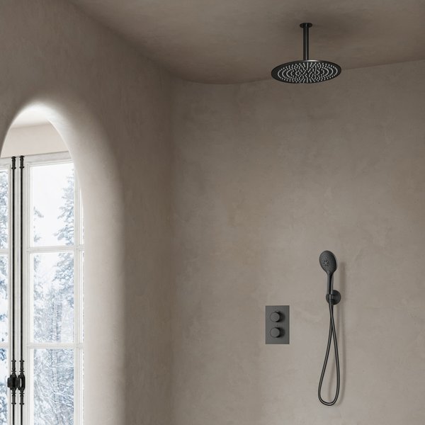 Saniclear Iron inbouw regendouche met 20cm hoofddouche, plafondarm en 2 standen handdouche verouderd ijzer - gunmetal
