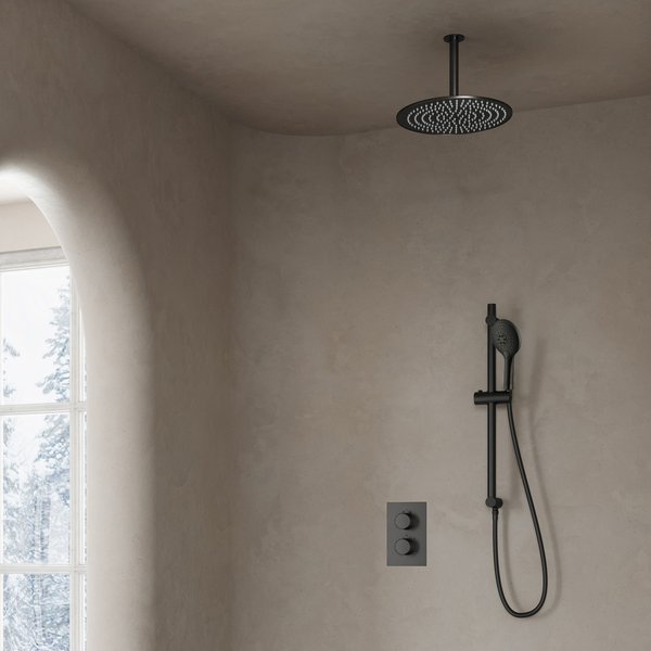 Saniclear Iron inbouwregendouche met 30cm hoofddouche, plafondarm, 2 standen handdouche en glijstang verouderd ijzer - gunmetal