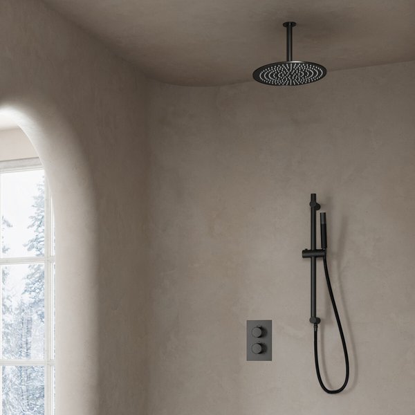 Saniclear Iron Pro inbouw regendouche met plafondarm, 30cm hoofddouche en glijstang verouderd ijzer - gunmetal