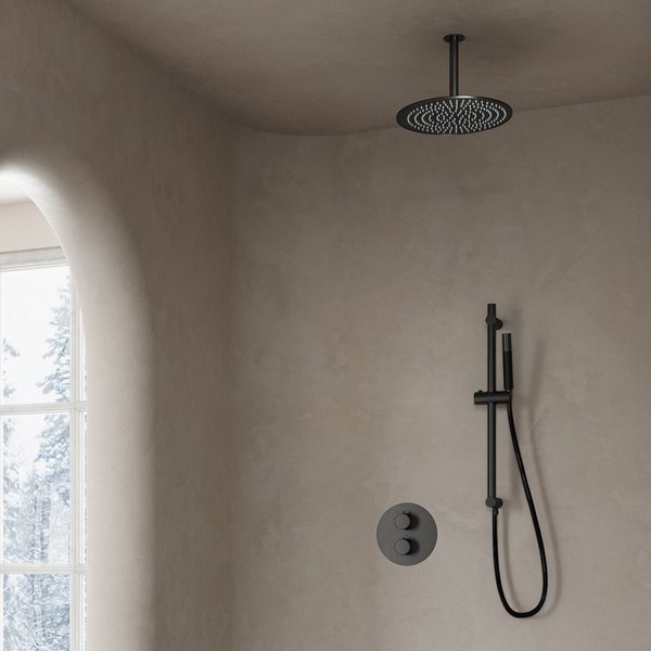 Saniclear Iron Pro inbouwregendouche 20cm rond met plafondarm en glijstang gunmetal rond