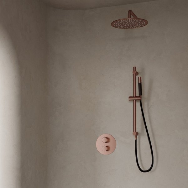 Saniclear Copper Pro inbouw regendouche 20cm rond met wandarm en glijstang geborsteld koper
