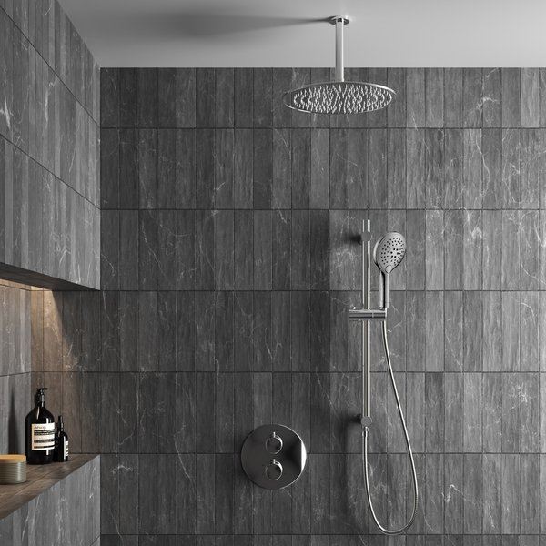 Saniclear Talpa inbouwregendouche 30cm rond met plafondarm, 2 standen handdouche en glijstang chroom