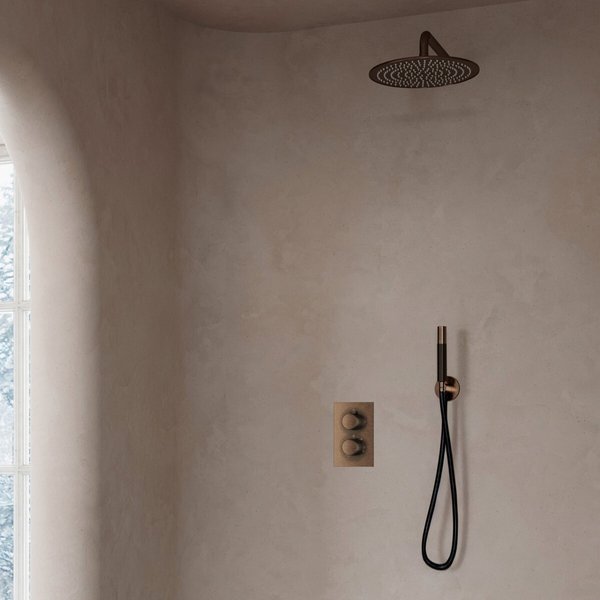 Saniclear Antique Pro inbouw regendouche met 20cm hoofddouche en wandarm verouderd messing