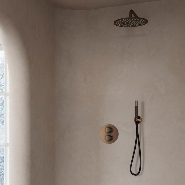 Saniclear Antique Pro inbouw regendouche rond met 30cm hoofddouche en wandarm verouderd messing