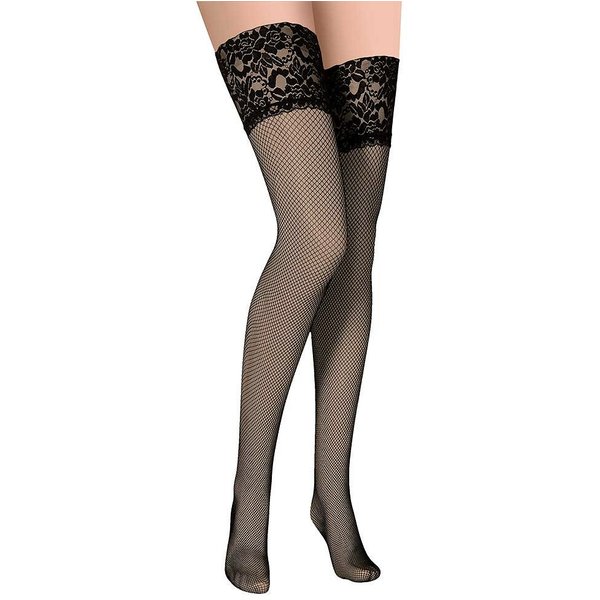 Net Stay-up-Strümpfe mit Spitzenrand – Schwarz – S-M