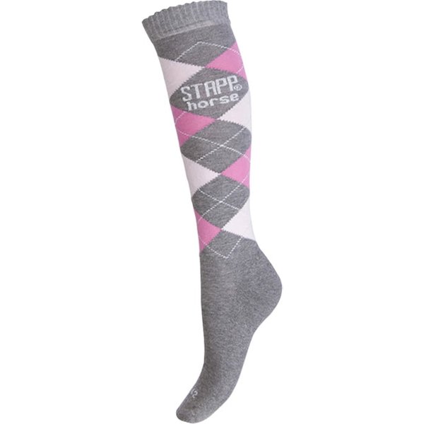 Reitstrümpfe mit Rautenmuster – Grau Fuchsia – 39-42