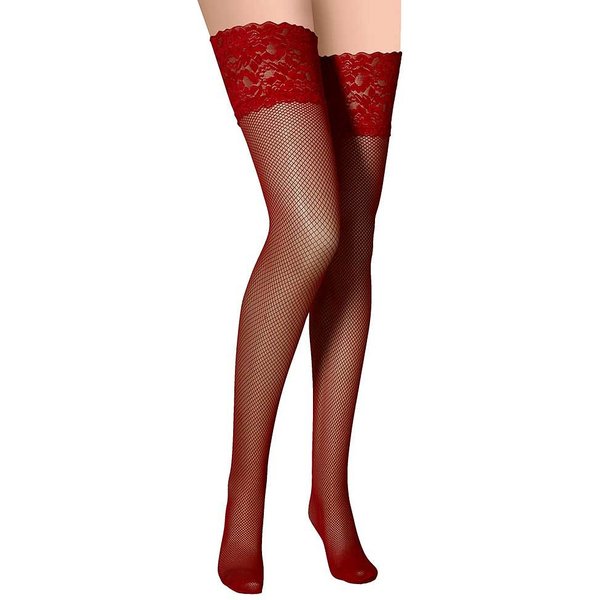 Net stay-up kousen met kanten rand – Red – S-M