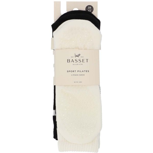 Dames hoge pilates sokken met antislip - Off White / Black - 39-42 - 2 paar