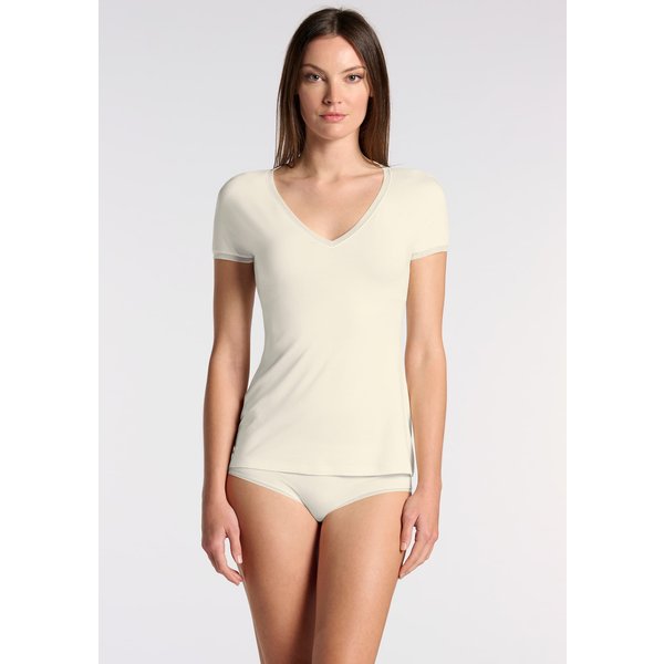 Perfect line modal t-shirt met v-hals – Ivory – M