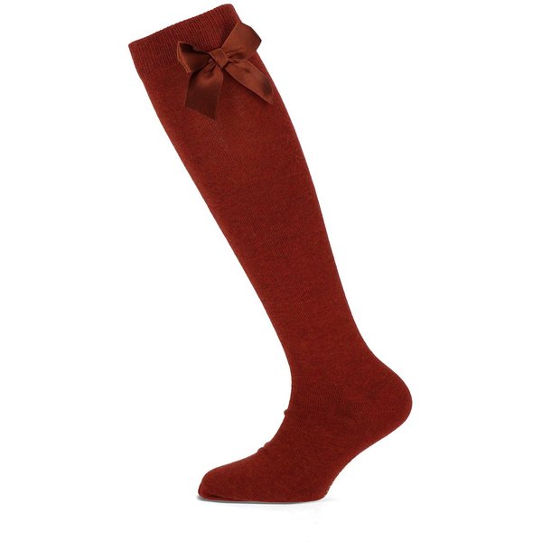 Katoenen kniekousen met strik - Caramel - 27-30