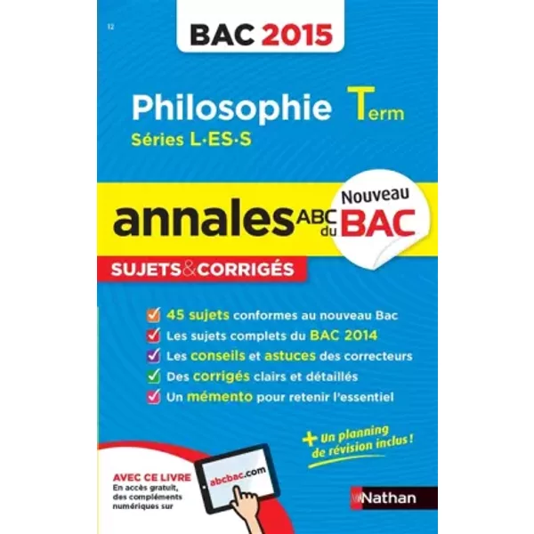 Annales Abc Du Bac 2015 Philosophie Term L.Es.S - GéRard Durozoi-image
