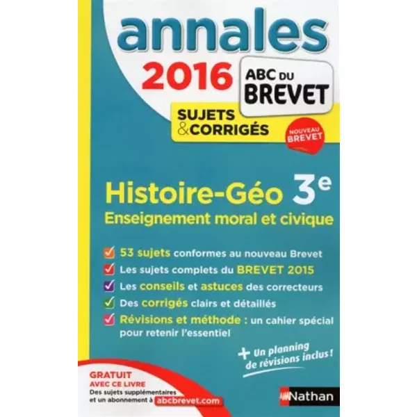 Annales Abc Du Brevet 2016 Histoire - GéOgraphie - Enseignement Moral Et Civique 3E - GréGoire Pralon, Laure Genet-image