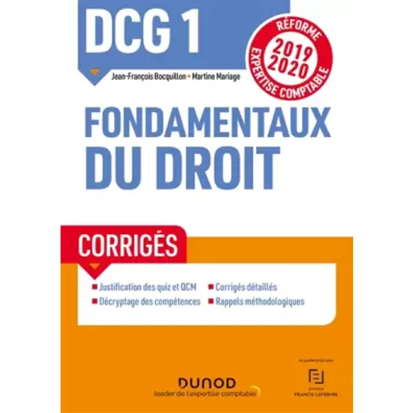 Dcg 1 Fondamentaux Du Droit - CorrigéS - RéForme 2019/2020: RéForme Expertise Comptable 2019-2020 - Jean-FrançOis Bocquillon Et Martine Mariage-image