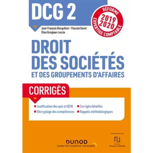 Dcg 2 Droit Des SociéTéS Et Des Groupements D'affaires - CorrigéS - RéForme 2019/2020: RéForme Expertise Comptable 2019-2020 (2 - Jean-FrançOis Bocquillon, Elise Grosjean Et Pascale David-image