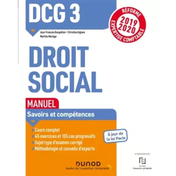 DCG 3 Droit Social - Manuel - RéForme 2019-2020: RéForme Expertise Comptable 2019-2020 (2019-2020) - Jean-FrançOis Bocquillon, Christine Alglave, Martine Mariage-image