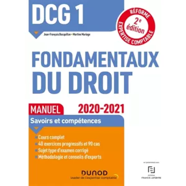 Dcg 1 Fondamentaux Du Droit - Manuel - 2020/2021 (2020-2021) - Jean-FrançOis Bocquillon, Martine Mariage-image