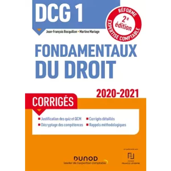 Dcg 1 Fondamentaux Du Droit - CorrigéS - 2020/2021 (2020-2021) - Jean-FrançOis Bocquillon Et Martine Mariage-image