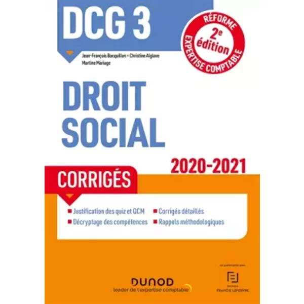 Dcg 3 Droit Social - CorrigéS - 2020-2021 (2020-2021) - Jean-FrançOis Bocquillon, Christine Alglave Et Martine Mariage-image