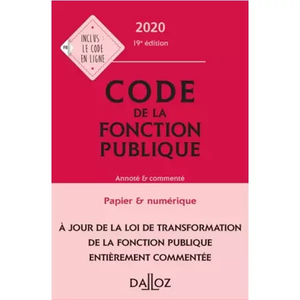 Code De La Fonction Publique 2020, Annoté Et Commenté - 19E Ed. - Serge Salon, Jean-Charles Savignac, Suzanne Sprungard-image