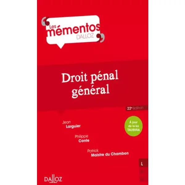 Droit PéNal GéNéRal - 22E éD. - Jean Larguier, Philippe Conte, Patrick Maistre Du Chambon-image