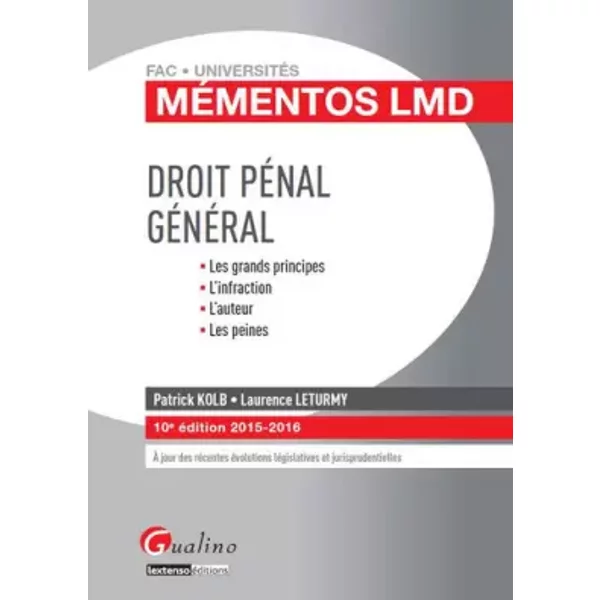 MéMentos Lmd - Droit PéNal GéNéRal 2015-2016, 10èMe Ed. - Patrick Kolb, Laurence Leturmy-image