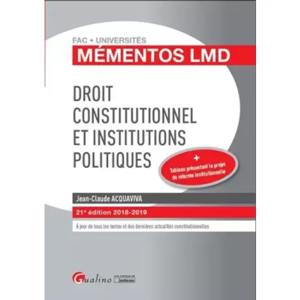 Droit Constitutionnel Et Institutions Politiques - Jean-Claude Acquaviva-image