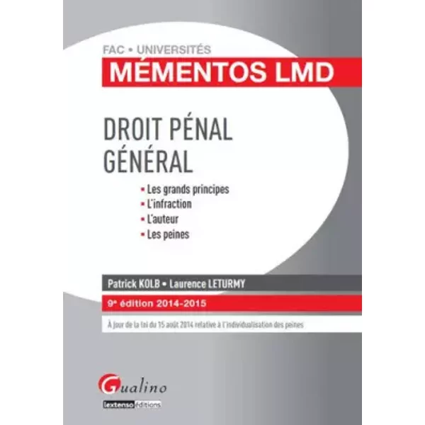 MéMentos LMD - Droit PéNal GéNéRal 2014-2015, 9èMe éDition - Laurence Leturmy, Patrick Kolb-image