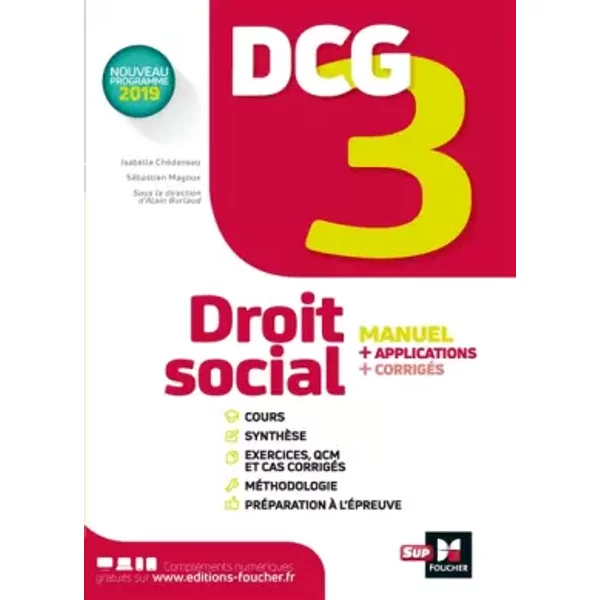 Dcg 3 - Droit Social - Manuel Et Applications - Isabelle Chedaneau, SéBastien Mayoux, Marie-Paule Schneider, Maryse Ravat, Alain Burlaud-image
