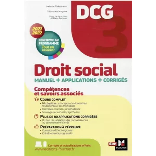 DCG 3 - Droit Social - Manuel Et Applications - MilléSime 2021-2022 - SéBastien Mayoux, Isabelle Chedaneau, Marie-Paule Schneider, Maryse Ravat, Alain Burlaud-image