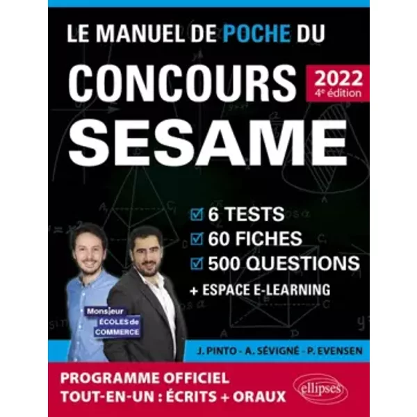 Le Manuel De Poche Du Concours Sesame: 6 Tests, 60 Fiches, 60 VidéOs De Cours, 500 Questions - Joachim Pinto, Arnaud SéVigné, Paul Evensen-image