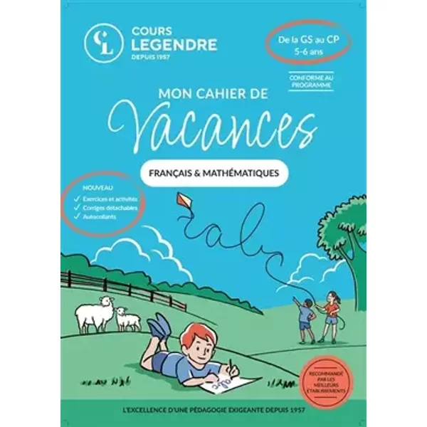 Mon cahier de vacances - De la GS au CP (5-6 ans)Français & Mathématiques: Exercices et Quiz Corrigés détachables Autocollants - Collectif