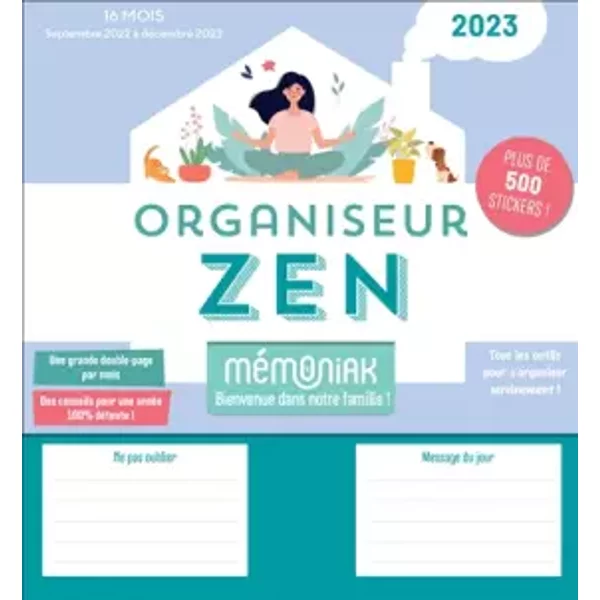 Organiseur familial Mémoniak spécial Zen attitude, calendrier mensuel (sept. 2022- déc. 2023) - Editions 365