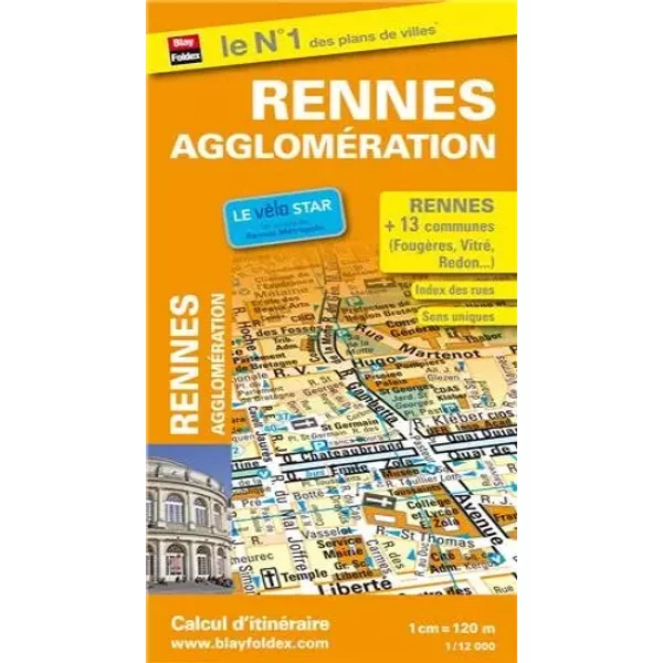 Plan de Rennes et de son agglomération - Avec localisation des stations "Le VéloStar" - Blay-Foldex