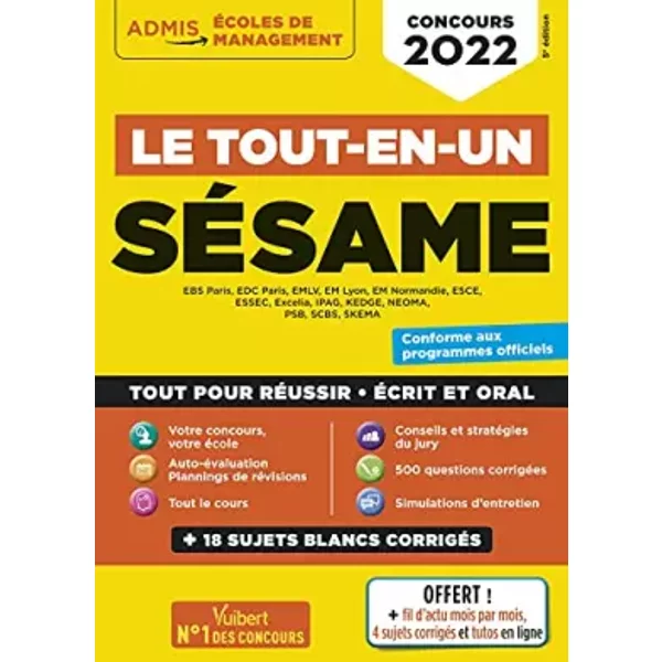 Le Tout-En-Un SÉSame - 18 Sujets Blancs - Ecrits Et Oraux - Tutos Offerts: Concours 2022 - Anne-Marie Bonnerot, Marie-Laure Boursat, René Guimet, Sophie Mattern, Jean-Dominique Picchiottino Et BenoîT Thierry-Hildenbrand-image