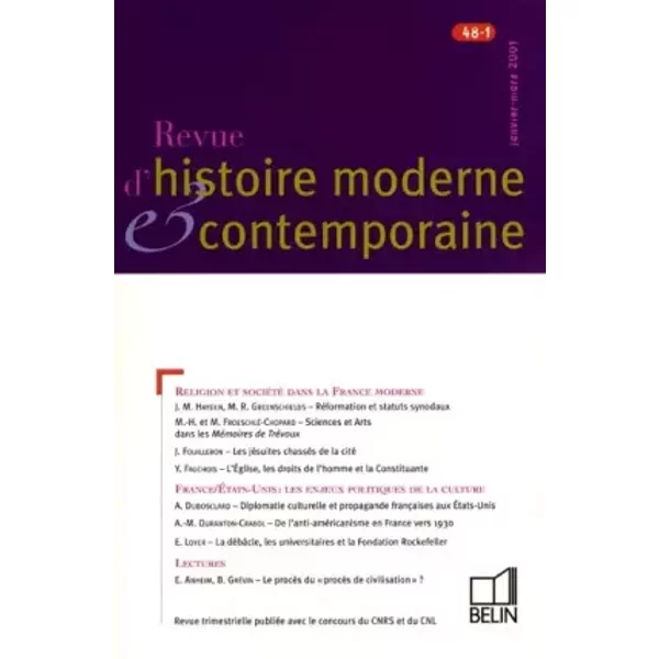 Revue D'histoire Moderne Et Contemporaine, Tome 48 - N°1 Jan/Mars 2001 - Collectif-image
