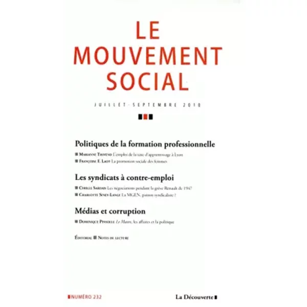 Politiques De La Formation Professionnelle - Revue Le Mouvement Social-image