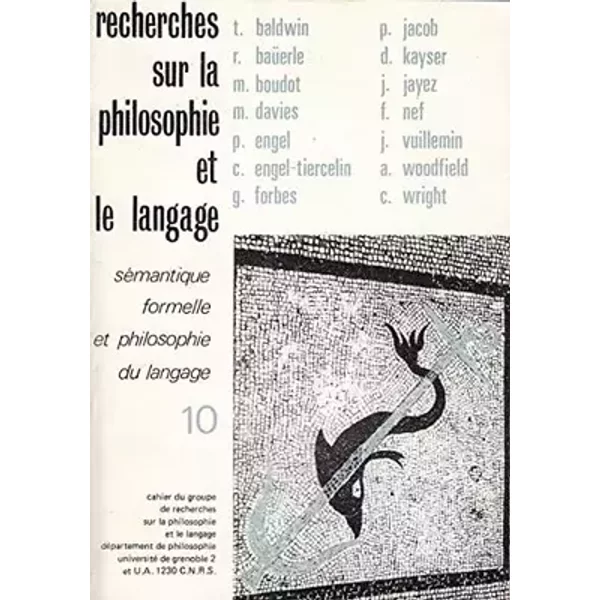 Recherches sur la philosophie et le langage volume 10