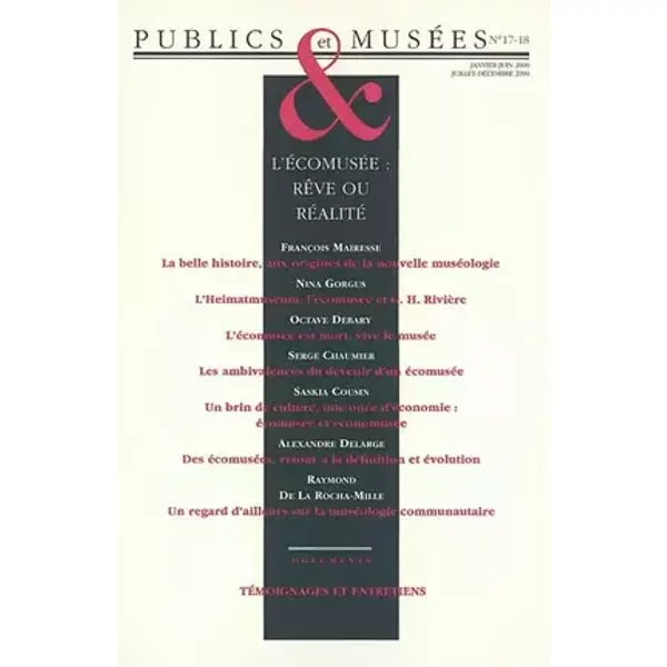 Publics et Musées n° 17-18: L'écomusée : rêve ou réalité - Gottesdiener hanah