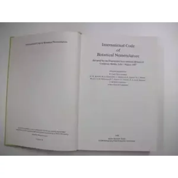 International Code of Botanical Nomenclature (Regnum Vegetabile, Vol 118) - W. Greuter, INTERNATIONAL BOTANICAL CONGRESS 1987 B