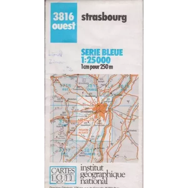 Strasbourg - 3e édition -. Carte n° 3416O - échelle : 1cm = 250 mètres