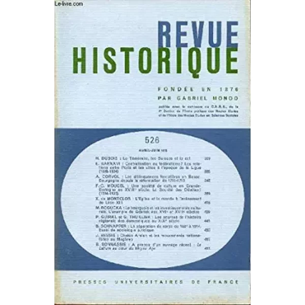 REVUE HISTORIQUE / AVRIL-JUIN 1978 / N°526. - MONOD GABRIEL / COLLECTIF